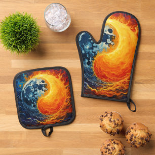 Ensemble De Gant De Cuisine Et De Manique Art Celestial Yin Yang