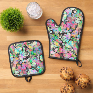 Ensemble De Gant De Cuisine Et De Manique Art de motif peint à la main et numériquement 31