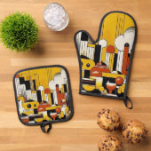 Ensemble De Gant De Cuisine Et De Manique Art Déco (De haut en bas)