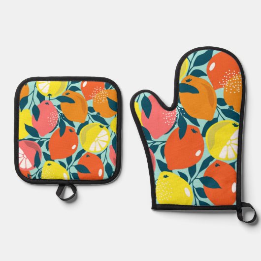 Ensemble De Gant De Cuisine Et De Manique Art moderne citron agrumes (Recto)