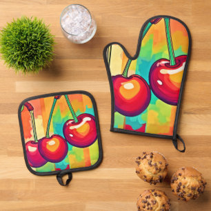 Ensemble De Gant De Cuisine Et De Manique Art vibrant de cerise