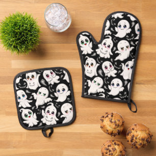 Ensemble De Gant De Cuisine Et De Manique Baby Ghosts Éffrayant mignon Halloween humeur