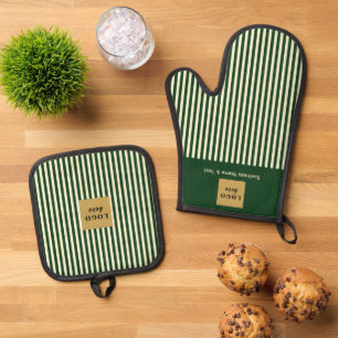 Ensemble De Gant De Cuisine Et De Manique Bande verte et crème personnalisée