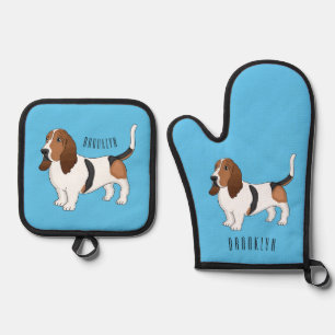 Ensemble De Gant De Cuisine Et De Manique Basset hound dessin de chien