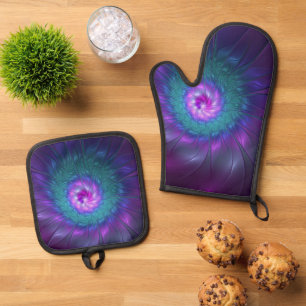 Ensemble De Gant De Cuisine Et De Manique Beauté florale Abstraite Fleur d'art fractionnée c