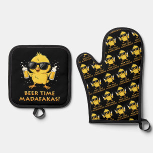 Ensemble De Gant De Cuisine Et De Manique Beer Time Madafakas Drôle Mème Duck Goose Retro