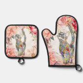 Ensemble De Gant De Cuisine Et De Manique Belle Chat Floral (Recto)