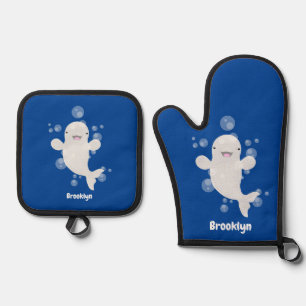 Ensemble De Gant De Cuisine Et De Manique Béluga mignon bulles dessin de dessin animé