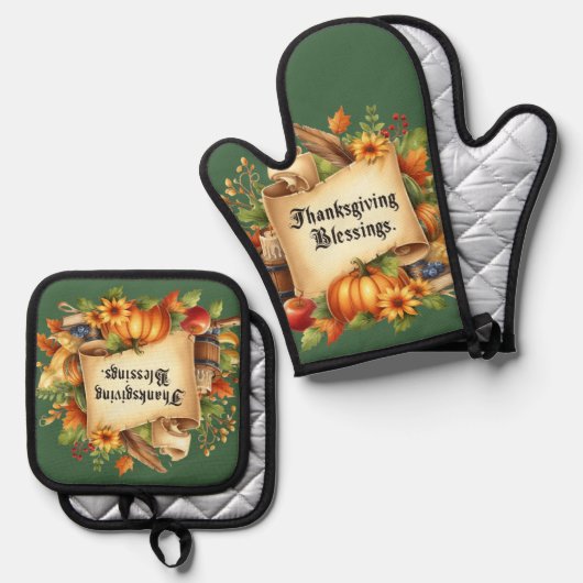 Ensemble De Gant De Cuisine Et De Manique Bénédiction d'action de grâces (Recto/Verso)