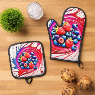 Ensemble De Gant De Cuisine Et De Manique Berry Splash : Couleur éclate
