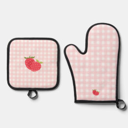 Ensemble De Gant De Cuisine Et De Manique Berry Sweet Strawberry Rose à Carreaux | Décoratio