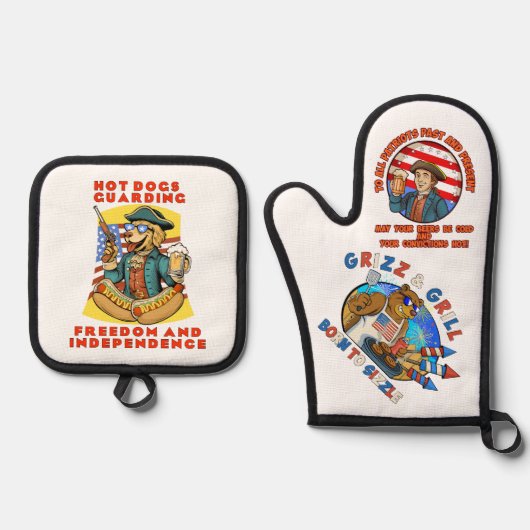 Ensemble De Gant De Cuisine Et De Manique Bière froide le 4 juillet (Recto)