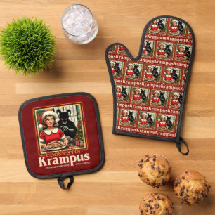 Ensemble De Gant De Cuisine Et De Manique Biscuit pour Krampus Joyeux Noël Krampus Horreur