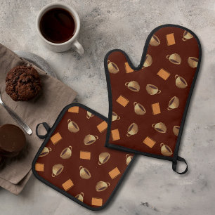 Ensemble De Gant De Cuisine Et De Manique Biscuits au café et au chocolat Motif Alimentation