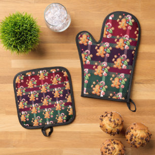 Ensemble De Gant De Cuisine Et De Manique Biscuits de Noël au pain d'épice carreaux de fête 