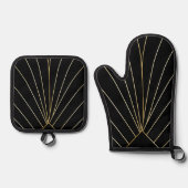 Ensemble De Gant De Cuisine Et De Manique Black Art Deco Design (Recto)