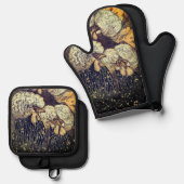 Ensemble De Gant De Cuisine Et De Manique Black Gold Roosters Russe Motif (Recto/Verso)