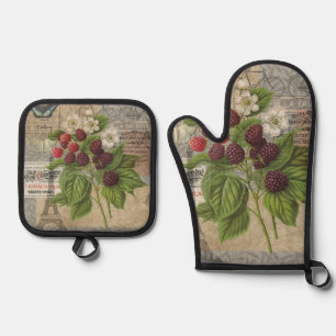 Ensemble De Gant De Cuisine Et De Manique Blackberries Floral Garden Flower Papillon Art