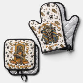 Ensemble De Gant De Cuisine Et De Manique 🤍 blanc Pharaoh Mummy Oven Mitts 🎃 🔥 (Recto/Verso)
