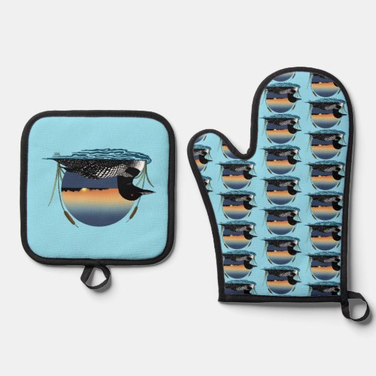 Ensemble De Gant De Cuisine Et De Manique Bleu couché de soleil (Recto)