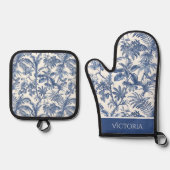 Ensemble De Gant De Cuisine Et De Manique Bleu Tropical Palm Tree Toile personnalisée (Recto)