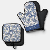 Ensemble De Gant De Cuisine Et De Manique Bleu Tropical Palm Tree Toile personnalisée (Recto/Verso)