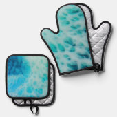 Ensemble De Gant De Cuisine Et De Manique Blue Crush - Abstract Coastal Artwork  (Recto/Verso)