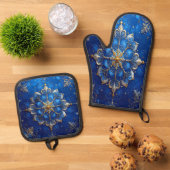 Ensemble De Gant De Cuisine Et De Manique Blue Decorative (De haut en bas)
