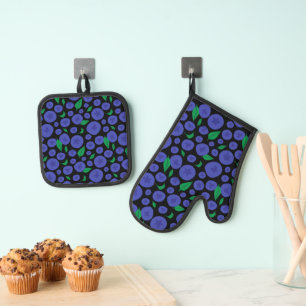 Ensemble De Gant De Cuisine Et De Manique Blueberries Motif sans faille