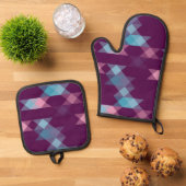 Ensemble De Gant De Cuisine Et De Manique blues, pinks and purple geometric (De haut en bas)