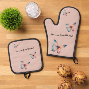 Ensemble De Gant De Cuisine Et De Manique Blush Joy se lève du papillon Soul
