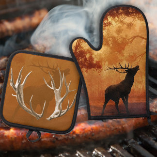 Ensemble De Gant De Cuisine Et De Manique Bois de cerf thème chasse faune