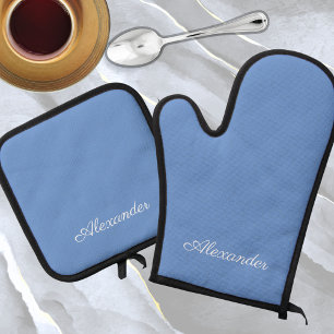 Ensemble De Gant De Cuisine Et De Manique Boîtier de couleur solide clair en poudre bleu