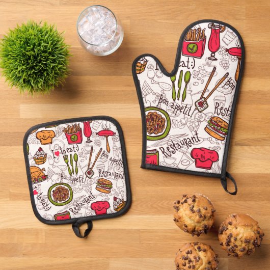 Ensemble De Gant De Cuisine Et De Manique Bon Appétit (De haut en bas)