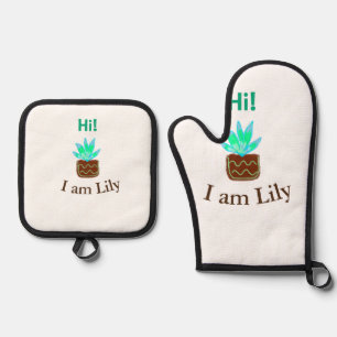 Ensemble De Gant De Cuisine Et De Manique Bonjour Je suis Lily cactus succulent ajouter nom