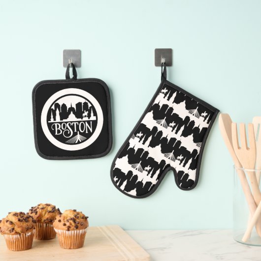 Ensemble De Gant De Cuisine Et De Manique Boston Skyline (In situ (suspendu))