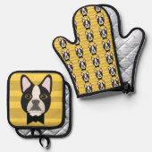Ensemble De Gant De Cuisine Et De Manique Boston Terrier (Recto/Verso)