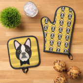 Ensemble De Gant De Cuisine Et De Manique Boston Terrier (De haut en bas)