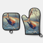 Ensemble De Gant De Cuisine Et De Manique Boule bleu d'hiver personnalisée (Recto)