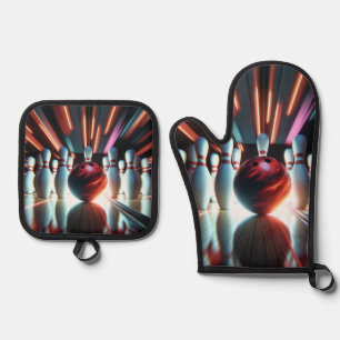 Ensemble De Gant De Cuisine Et De Manique Boule de Bowling et Pins