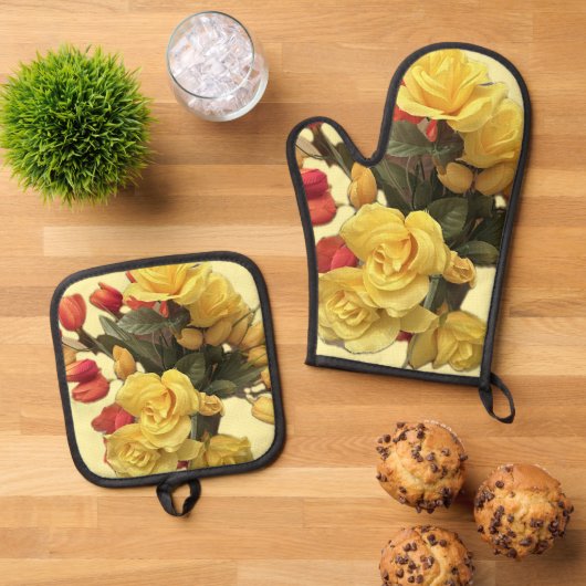 Ensemble De Gant De Cuisine Et De Manique "Bouquet" Four Mitt & Pot Holder Set (De haut en bas)