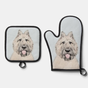 Ensemble De Gant De Cuisine Et De Manique Bouvier des Flandres Peinture Faon Bringé Art Cani