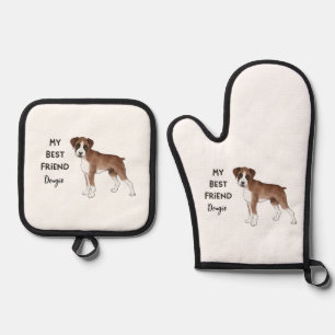 Ensemble De Gant De Cuisine Et De Manique Boxer Chien Mon meilleur ami Personnalisé Nom de l