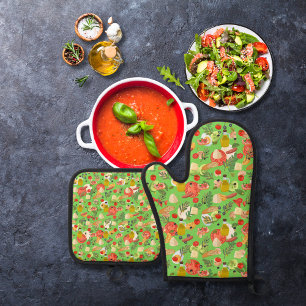 Ensemble De Gant De Cuisine Et De Manique Bright, belle salade ingrédients vert