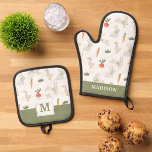 Ensemble De Gant De Cuisine Et De Manique Bunnies & Canards sur le Motif de ferme