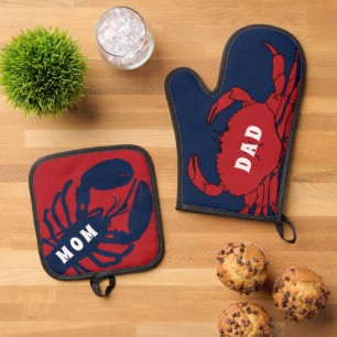 Ensemble De Gant De Cuisine Et De Manique Cadeau de cuisine côtière homard crabe