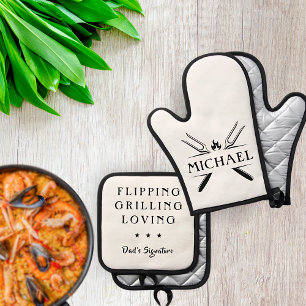 Ensemble De Gant De Cuisine Et De Manique Cadeau de fête du père sur mesure barbecue Monogra