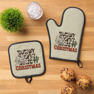 Ensemble De Gant De Cuisine Et De Manique Cadeau de Noël de fête de famille de Noël Howdy Ho
