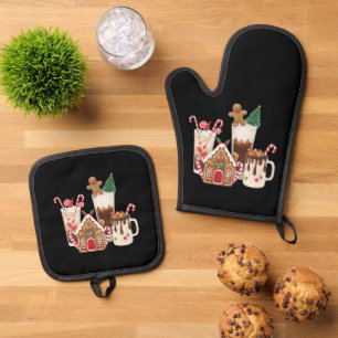 Ensemble De Gant De Cuisine Et De Manique Cadeau de Noël pour amateur de café au pain d'épic