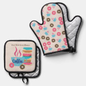 Ensemble De Gant De Cuisine Et De Manique Café (Recto/Verso)